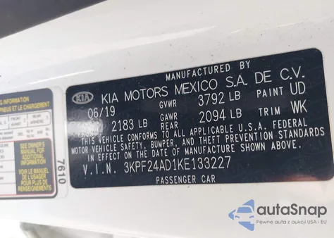 2019 Kia Forte Lxs from USA, damaged, VIN 3KPF24AD1KE133227